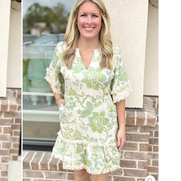 SPARTINA: IVY LINEN DRESS | ENCLAVE TOILE SURF GREEN- large- WORN ONCE - Picture 3 of 3